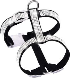 Heytea säädettävät vetämättömät kissan valjaat strasseilla, lemmikkiliivi pienille koirille ja kissoille (S-musta, 26-35cm rinnanympärys)