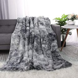 Fuzzy Faux Fur Throw Blanket - Super myk og koselig - Luksus Fluffy Kast tepper for sofa, stol