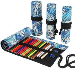 Linkrunning 36/48/72 Slots Farvet blyant wrap blyanter rulle Blåt hav 7.9*18.1 inches