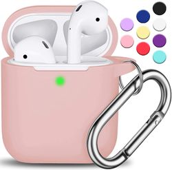 Airpods tilfelle med nøkkelring, egnet for kvinnelige jenter med Apple Airpods trådløst ladeetui, -svart A-rosa sand