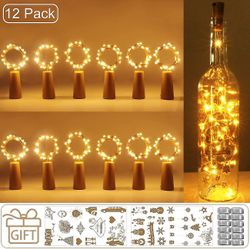 (12 stk.) Flaske lys batteri, 2m 20 Led Glass Cork Light Kobber Wire Fairy Lights