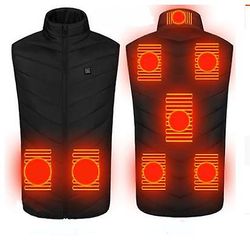 Lauwodun Intelligent genopladelig opvarmning undertrøje Opvarmning Undertrøje Down Bomuld Heating Tøj Elvarme Bomuldsjakke - Sort 8 Zoner XL