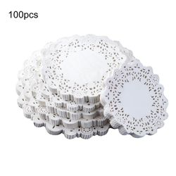 100pcs Runde Papir Lace Doilies Cake dækkeserviet Party Bryllup Bagning Dekoration 4.5 inch