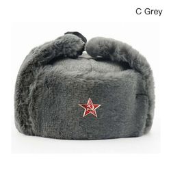 Venäjän Ushanka talvihattu Neuvostoliiton merkki, harmaa lämmin kanin turkki, musta ansastaja, miehille ja naisille C