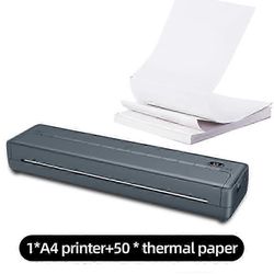 A4 kannettava tulostin, kevyt ja kompakti lämpömobiilitulostin, langaton tulostin matkoille, ajoneuvoihin, toimistoonmusta ja 50 paperia SZRH