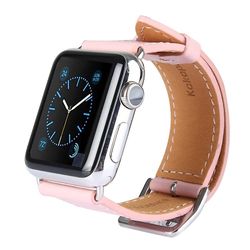 JVY Kakapi til Apple Watch 38mm Metal Spænde Koskind Læder Watchband med stik(Pink)