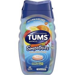 Tums smoothies tygges ekstra styrke antacida tabletter til halsbrand relief, diverse frugt - 60 tælle