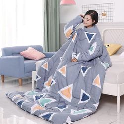 Laiska peitto hihoilla, paksunnettu sininen talvipussilakana, pestävä monikäyttöinen TV-sängynpäällinen