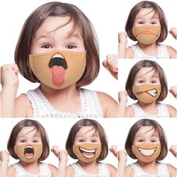 Fancychuu Barn Morsomt Uttrykk Trykt Ansiktsmaske, Gjenbrukbare Bomull Munn masker 6 Blandet ABCDEF Kid