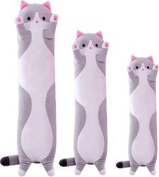 Giant Cat Pillow Pehmo Cartoon Kitty Sleeping Hugging Pillow, Cuddly Soft Long Kitten Body Pillow Nukke Cat Cushion Toy For Kids Girlfriend (harmaa...
