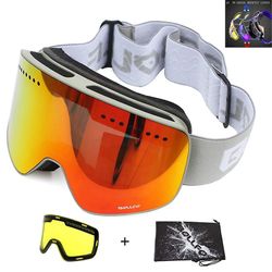 Skibriller med magnetiske dobbeltlag linse skiløb anti-tåge UV400 snowboard beskyttelsesbriller til mænd skibriller briller prydede linse Sort rød