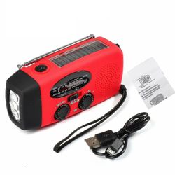 Lxxim Emergency Solar Hand Crank Am / fm Dynamo Vejr Radio Led Lommelygte Oplader Rød