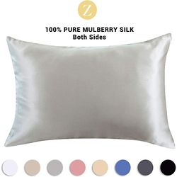 100% luonnollinen mulperisilkki tyynyliina - hiuksille ja iholle - 19mm silkki molemmin puolin - 1 yksikkö, silkki, hopeanharmaa, vakio 50x75cm