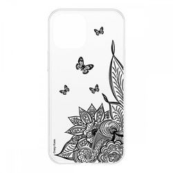 Crazy Kase Sag til iPhone 12 (6.1) Soft Mandala Blomst og sort sommerfugl