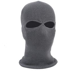 2 hul Balaclava hætte Cap Ski Vinter Fuld ansigtsmaske Hue Taktisk Hat Grå