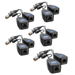 5 paria CCTV-koaksiaali BNC-videoteho Balun -lähetin-vastaanotin CAT5E: hen 6 RJ45-liitin koaksiaalinen/analoginen HD Pai Musta