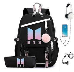 unbrand way Korea Bts -reppu usb-portilla kangas koululaukku pojille tytöille rento matkalaukku Mochilas_Special lahja Musta Pink A