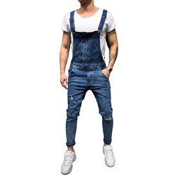 Xiaoxian Denim Bib Overalls Til mænd Slim Fit Jumpsuit Med Lommer Blå S