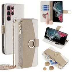 Samsung Galaxy S22 Ultra 5G -kotelo crossbody vetoketju nahka lompakko puhelimen kansi - valkoinen Style D Samsung Galaxy S22 Ult