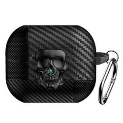 Yhteensopiva Samsung Galaxy Buds3 Pro / Buds3 -suojakotelon kanssa Skull Design Snap Switch TPU + metallinen kuulokekansi karabiinilla Musta