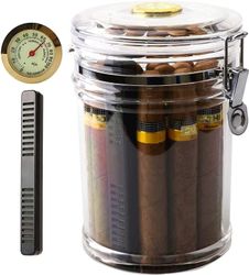 Cigarrhumidorer, Akryl Cigarr Humidor Jar med luftfuktare och hygrometer, Transparent Cigar Humidor Moisturizing 1pcsD- 12.7*12.7*18.5cm