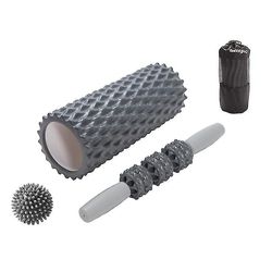 Caraele 3pcs Yoga Massager Fitness Udstyr, yoga Kolonne Massage Stick Yoga Ball grå