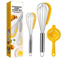 Yunshu 3Pack manuel visp husholdningsblender ballonpiskeris bageværktøjssæt