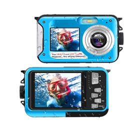 Kakanwo Kamera Undervannskameraer for snorkling Full HD 2.7K 48Mp Video Recorder Selfie Dual Screens 10Ft 16X Digital Zoom Digital Camera Blå