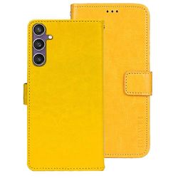 Samsung Galaxy S24 FE Jalustakotelo Crazy Horse Texture Nahkainen Puhelimen Kansi-Keltainen Monivärinen Yellow