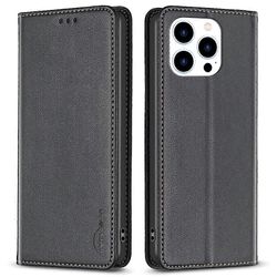 IPhone 16 Pro Max -kotelolle magneettisesti sulkeutuva nahkainen puhelimen kansi Musta