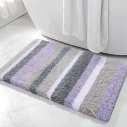 Linkrunning Mikrofiberstribede badeværelsestæpper Bademåtte (lilla-grå, 17"x24") Ekstra tyk, blød og lurvet, absorberende, maskinvaskbar, skridsikk...