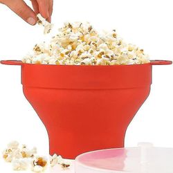 Rød skål silikone popcorn beholder køkken gadget popcorn spand skål med låg bestik skål