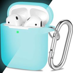 AIR Beskyttende stødsikkert cover med karabinhage Kompatibel med Airpods etui 2 1 natglød blå