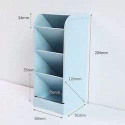Creative Multifunctional 4 Grid Desktop Organizer Pen Holder, 204mm X 91mm X 80mm, Blå farve