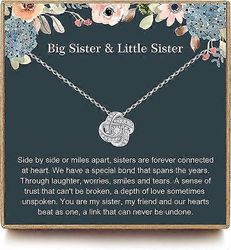 Heyone OFGOT7 Big Sister -lahjat, sterlinghopea rakkaussolmukaulakoru isosiskolle pikkusiskolle, siskon syntymäpäivälahjat, Big Sis Lil Sis -korut
