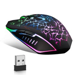 Trådløs spillmus, TSV oppladbar USB-mus med 6 knapper 7 utskiftbare LED-farger ergonomisk for PC bærbare spillspillere CB JSIR
