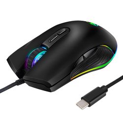 USB C Mus Type C Ergonomisk kablet mus RGB Gaming Mouse Optisk mus Svart