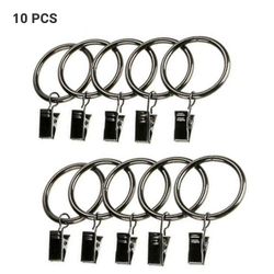 Besser Metal hængende gardin lås stangstænger Voile Net Ringe Kroge med Clips Sort 10Pcs