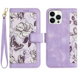 Foxdock Kompatibel med Iphone 14 Pro Max Vintage Flower Wallet Case Magnetisk lukkedeksel med kortspor Lilla