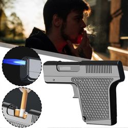 Uudelleentäytettävät butaanitaskut Sytytin pistoolin muotoinen sytytin savukekotelolla säädettävät suorasytytystyökalut miehille 1