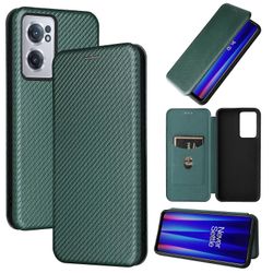 OnePlus Nord CE 2 5G hiilikuitutekstuuri vaakasuora läppänahkainen puhelinkotelo Vihreä