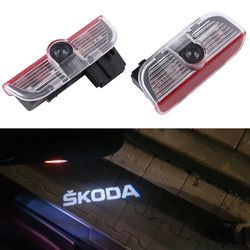 2pcs Bil Led Dør Velkommen Lampe Logo Projektor Ghost Shadow Light For Skoda Superb 2009 2010 2012 2013 2014 2015 2016 2017 2018