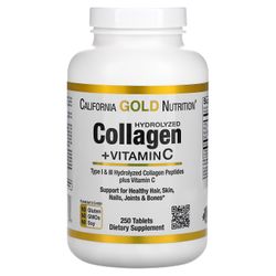 California Gold Nutrition, hydrolyserede kollagenpeptider + C-vitamin, type I & III, 250 tabletter