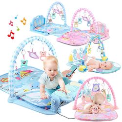 Kissqiqi Baby Legetøj Pedal Klaver Fitness Rack Baby Light Music Game Tæppe Blå