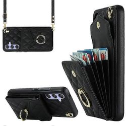 Ring Kickstand -kotelo, joka on yhteensopiva Samsung Galaxy A54 5G, PU-nahka + TPU useiden korttipaikkojen RFID-puhelimen suojan kanssa Musta