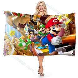 Super Mario Håndkle Mario Bros vaskeklut Mikrofiber Badehåndkle Super Mary Absorberende Svømming Quick Dry Facecloth Houseware Gift 140 x 180CM 7