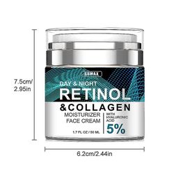 Retinol Face Cream, ansikts fuktighetskrem kollagen og hyaluronsyre, glatter rynker og reduserer fine linjer med vitamin