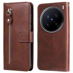 varten vivo X200 Pro 5G kotelo vetoketju lompakko vasikan tekstuuri PU nahkainen puhelimen kansi - ruskea Monivärinen Brown