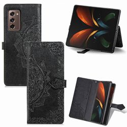 Etui til Samsung Galaxy Z Fold2 Cover Læder Tegnebog Cover Prægning Mandala Magnetisk Flip Protection Stødsikker - Sort