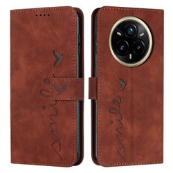 varten Realme 14 Pro 5G -kotelon katseluteline PU-nahkainen puhelimen kansi painettu sydänkuvio - ruskea Monivärinen Brown